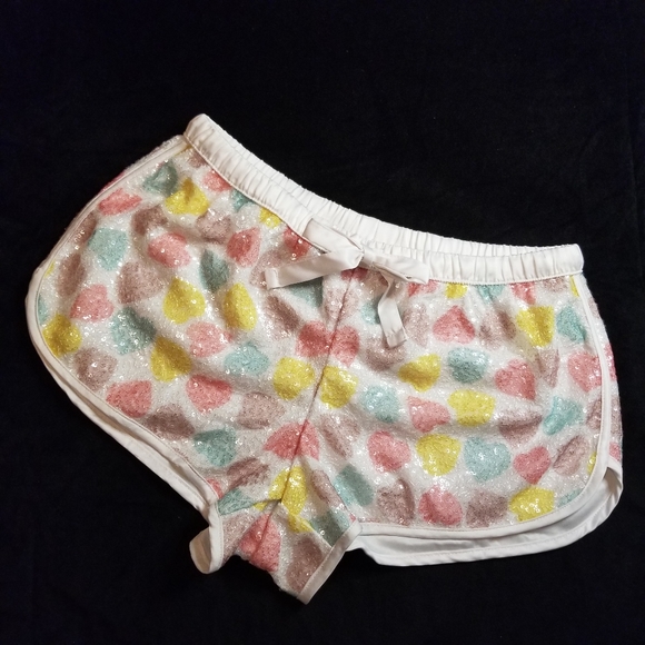 Victoria's Secret Pants - VS Sequin pastel heart retro lounge shorts